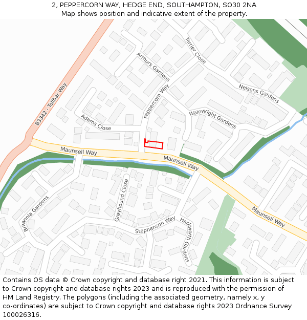 2, PEPPERCORN WAY, HEDGE END, SOUTHAMPTON, SO30 2NA: Location map and indicative extent of plot