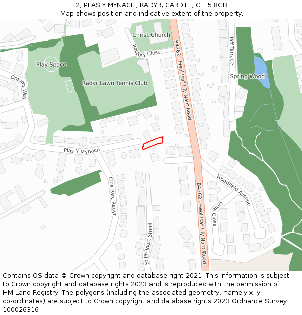 2, PLAS Y MYNACH, RADYR, CARDIFF, CF15 8GB: Location map and indicative extent of plot