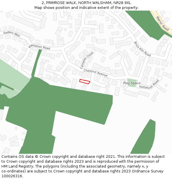 2, PRIMROSE WALK, NORTH WALSHAM, NR28 9XL: Location map and indicative extent of plot