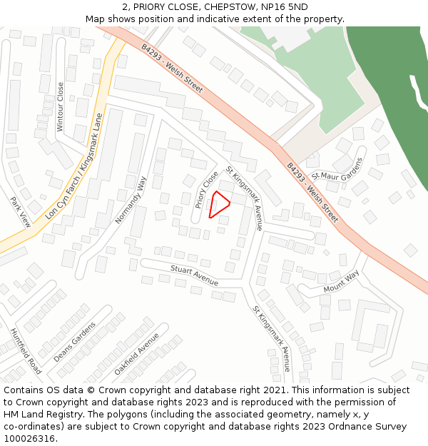 2, PRIORY CLOSE, CHEPSTOW, NP16 5ND: Location map and indicative extent of plot