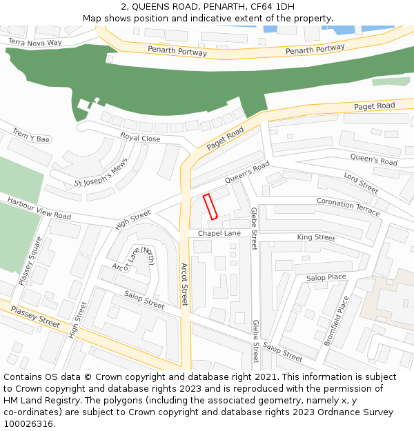 2, QUEENS ROAD, PENARTH, CF64 1DH: Location map and indicative extent of plot