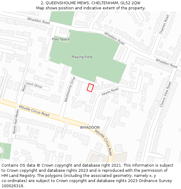 2, QUEENSHOLME MEWS, CHELTENHAM, GL52 2QW: Location map and indicative extent of plot