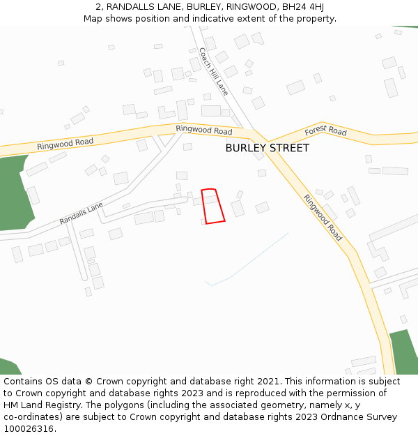2, RANDALLS LANE, BURLEY, RINGWOOD, BH24 4HJ: Location map and indicative extent of plot