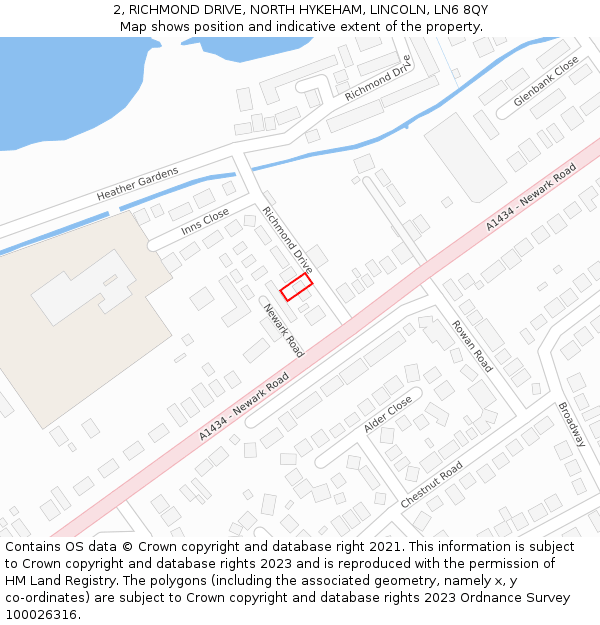 2, RICHMOND DRIVE, NORTH HYKEHAM, LINCOLN, LN6 8QY: Location map and indicative extent of plot