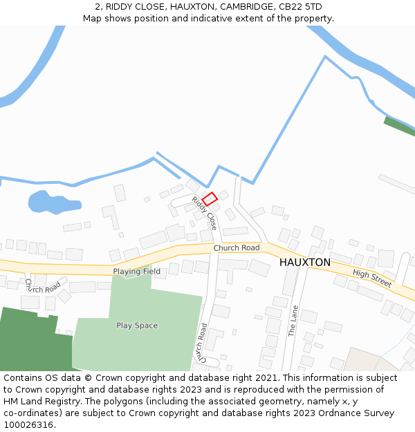 2, RIDDY CLOSE, HAUXTON, CAMBRIDGE, CB22 5TD: Location map and indicative extent of plot