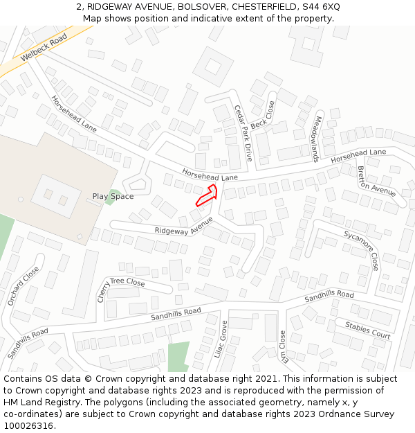 2, RIDGEWAY AVENUE, BOLSOVER, CHESTERFIELD, S44 6XQ: Location map and indicative extent of plot