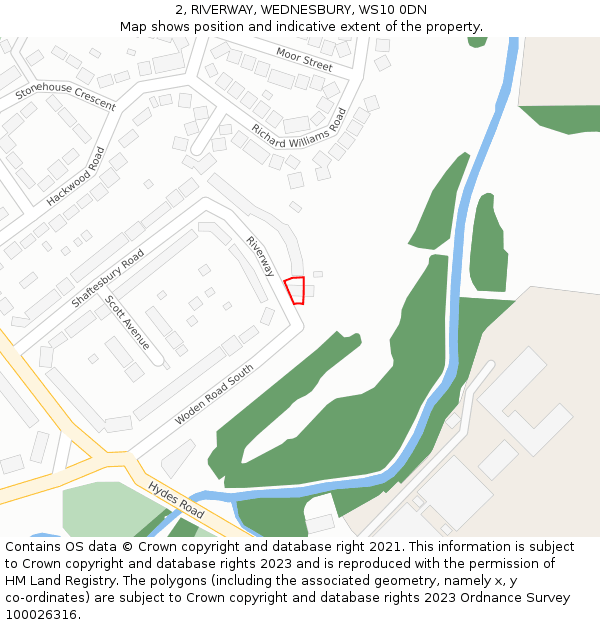 2, RIVERWAY, WEDNESBURY, WS10 0DN: Location map and indicative extent of plot