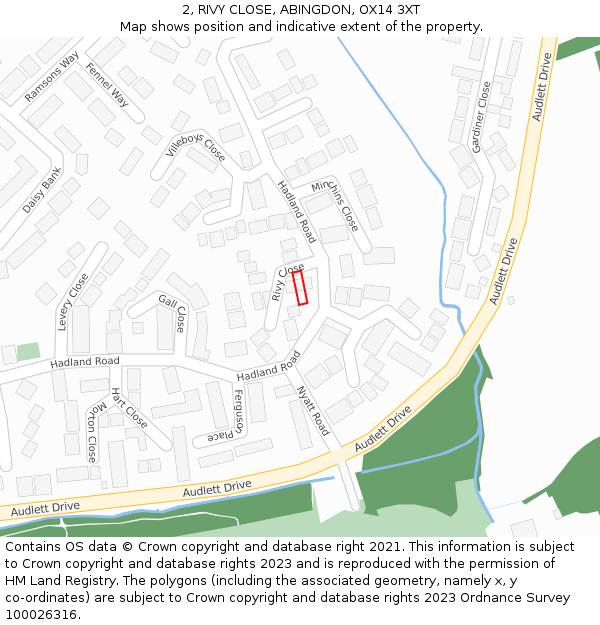 2, RIVY CLOSE, ABINGDON, OX14 3XT: Location map and indicative extent of plot