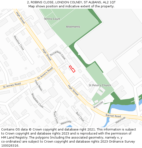 2, ROBINS CLOSE, LONDON COLNEY, ST ALBANS, AL2 1QT: Location map and indicative extent of plot
