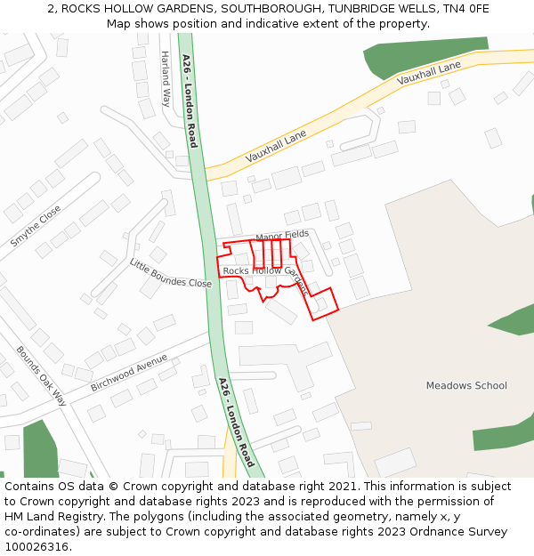 2, ROCKS HOLLOW GARDENS, SOUTHBOROUGH, TUNBRIDGE WELLS, TN4 0FE: Location map and indicative extent of plot