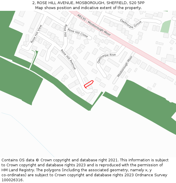 2, ROSE HILL AVENUE, MOSBOROUGH, SHEFFIELD, S20 5PP: Location map and indicative extent of plot