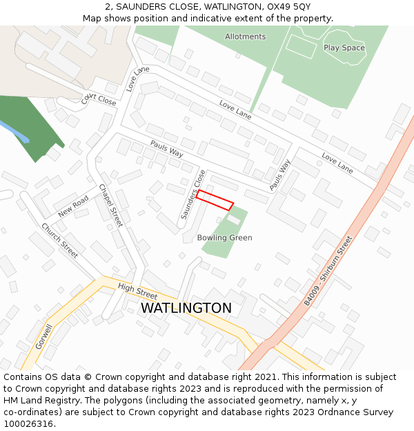 2, SAUNDERS CLOSE, WATLINGTON, OX49 5QY: Location map and indicative extent of plot