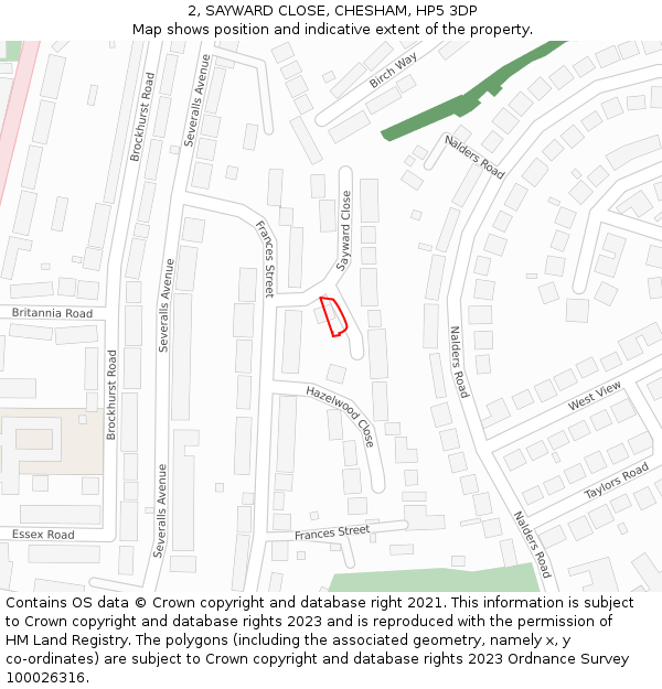 2, SAYWARD CLOSE, CHESHAM, HP5 3DP: Location map and indicative extent of plot