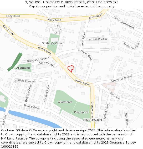 2, SCHOOL HOUSE FOLD, RIDDLESDEN, KEIGHLEY, BD20 5PF: Location map and indicative extent of plot