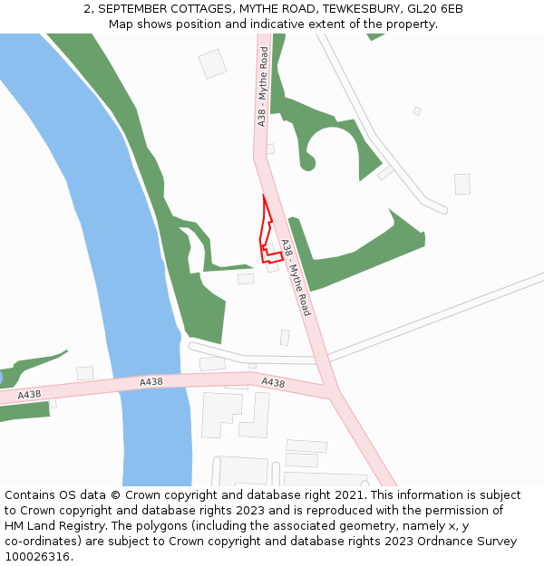 2, SEPTEMBER COTTAGES, MYTHE ROAD, TEWKESBURY, GL20 6EB: Location map and indicative extent of plot