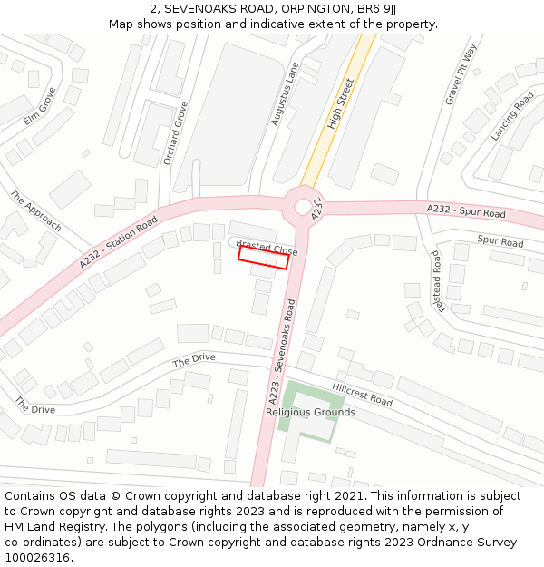 2, SEVENOAKS ROAD, ORPINGTON, BR6 9JJ: Location map and indicative extent of plot