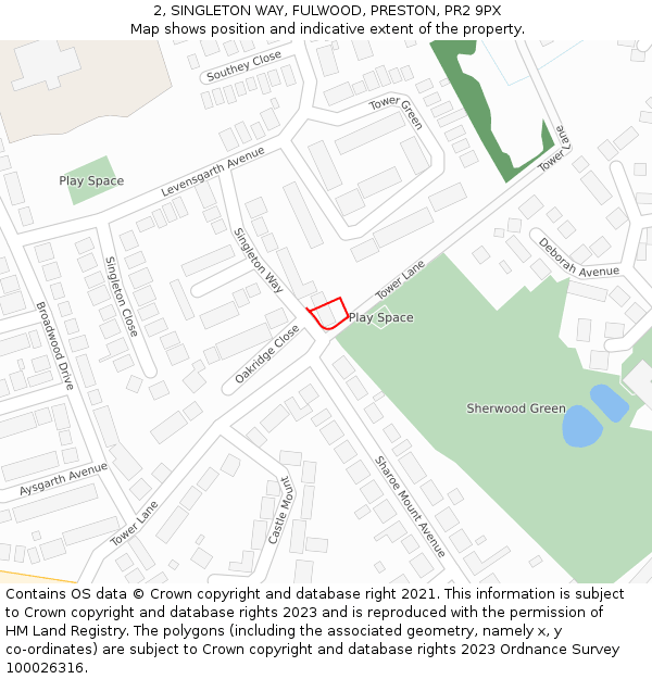 2, SINGLETON WAY, FULWOOD, PRESTON, PR2 9PX: Location map and indicative extent of plot