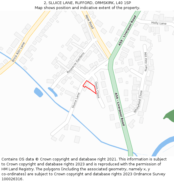 2, SLUICE LANE, RUFFORD, ORMSKIRK, L40 1SP: Location map and indicative extent of plot
