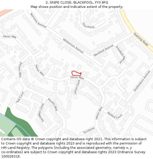 2, SNIPE CLOSE, BLACKPOOL, FY3 8FQ: Location map and indicative extent of plot