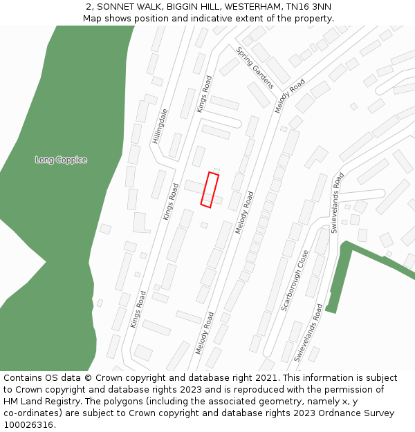 2, SONNET WALK, BIGGIN HILL, WESTERHAM, TN16 3NN: Location map and indicative extent of plot