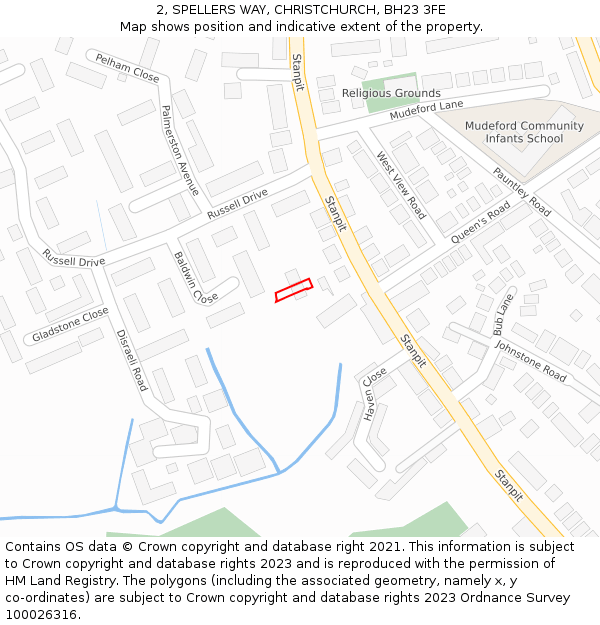 2, SPELLERS WAY, CHRISTCHURCH, BH23 3FE: Location map and indicative extent of plot
