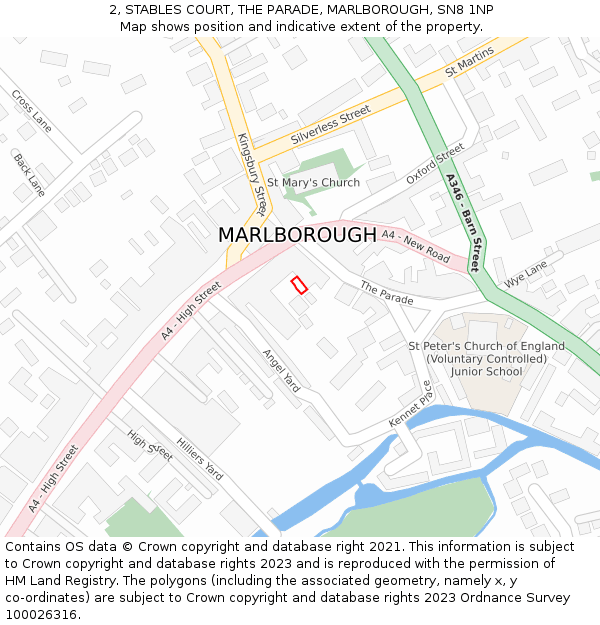 2, STABLES COURT, THE PARADE, MARLBOROUGH, SN8 1NP: Location map and indicative extent of plot