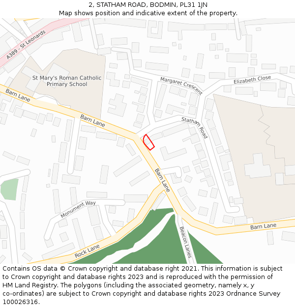 2, STATHAM ROAD, BODMIN, PL31 1JN: Location map and indicative extent of plot