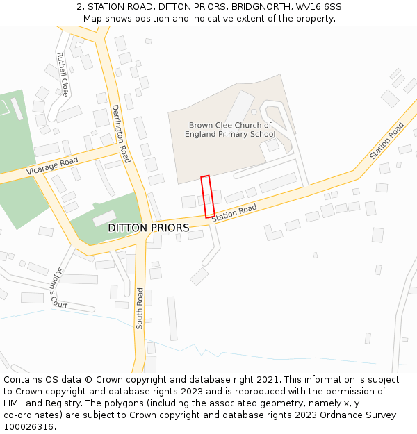 2, STATION ROAD, DITTON PRIORS, BRIDGNORTH, WV16 6SS: Location map and indicative extent of plot