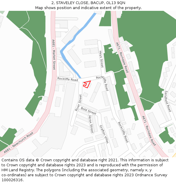 2, STAVELEY CLOSE, BACUP, OL13 9QN: Location map and indicative extent of plot