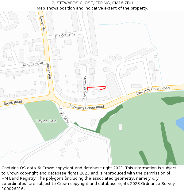 2, STEWARDS CLOSE, EPPING, CM16 7BU: Location map and indicative extent of plot