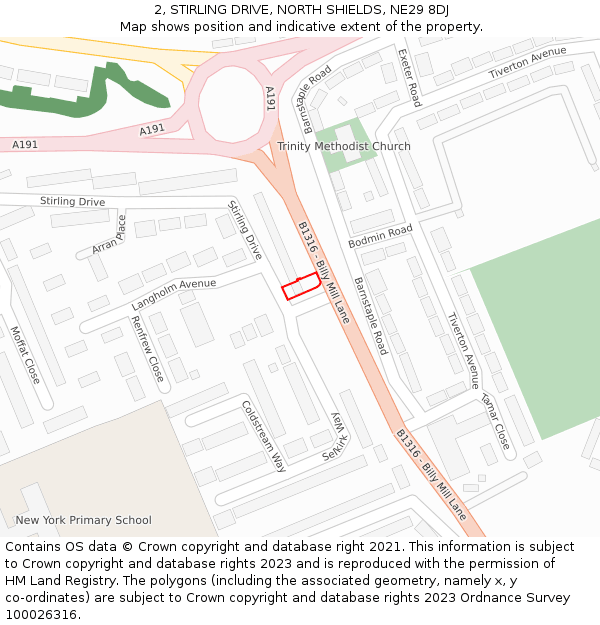 2, STIRLING DRIVE, NORTH SHIELDS, NE29 8DJ: Location map and indicative extent of plot