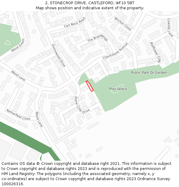 2, STONECROP DRIVE, CASTLEFORD, WF10 5BT: Location map and indicative extent of plot