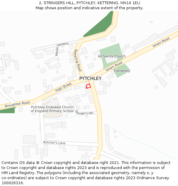 2, STRINGERS HILL, PYTCHLEY, KETTERING, NN14 1EU: Location map and indicative extent of plot
