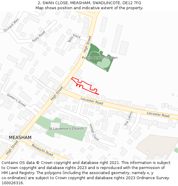 2, SWAN CLOSE, MEASHAM, SWADLINCOTE, DE12 7FG: Location map and indicative extent of plot