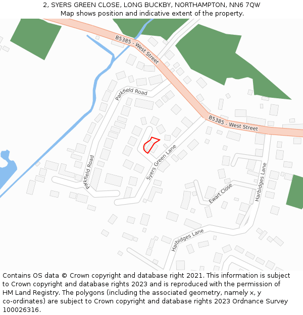 2, SYERS GREEN CLOSE, LONG BUCKBY, NORTHAMPTON, NN6 7QW: Location map and indicative extent of plot