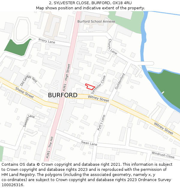 2, SYLVESTER CLOSE, BURFORD, OX18 4RU: Location map and indicative extent of plot