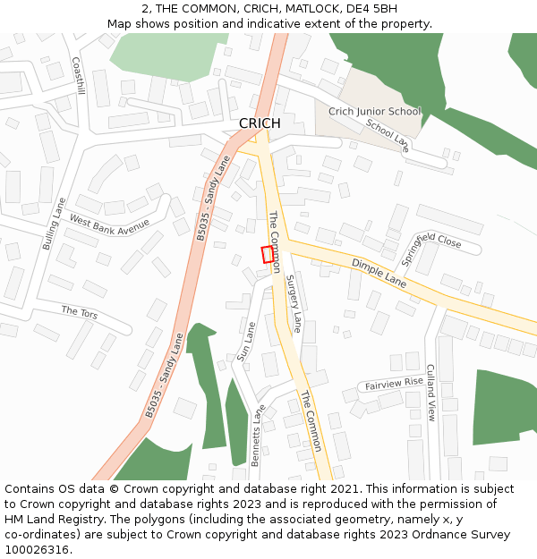 2, THE COMMON, CRICH, MATLOCK, DE4 5BH: Location map and indicative extent of plot