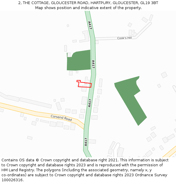 2, THE COTTAGE, GLOUCESTER ROAD, HARTPURY, GLOUCESTER, GL19 3BT: Location map and indicative extent of plot