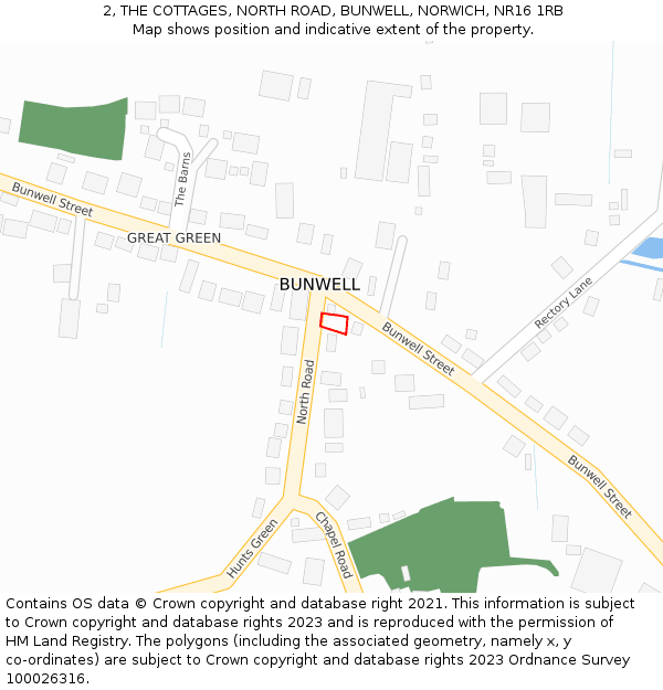 2, THE COTTAGES, NORTH ROAD, BUNWELL, NORWICH, NR16 1RB: Location map and indicative extent of plot