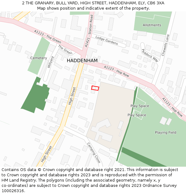 2 THE GRANARY, BULL YARD, HIGH STREET, HADDENHAM, ELY, CB6 3XA: Location map and indicative extent of plot