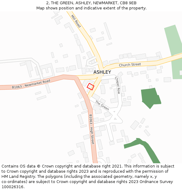 2, THE GREEN, ASHLEY, NEWMARKET, CB8 9EB: Location map and indicative extent of plot