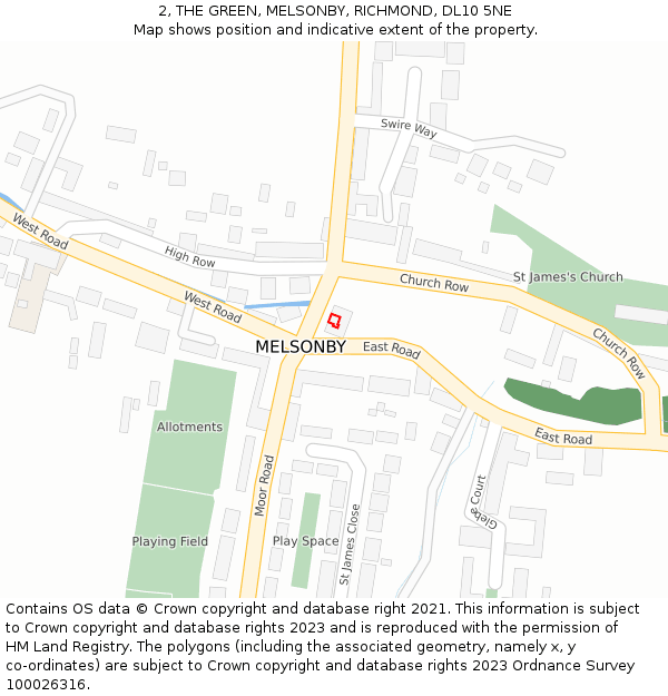 2, THE GREEN, MELSONBY, RICHMOND, DL10 5NE: Location map and indicative extent of plot