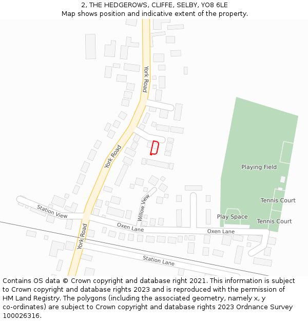 2, THE HEDGEROWS, CLIFFE, SELBY, YO8 6LE: Location map and indicative extent of plot