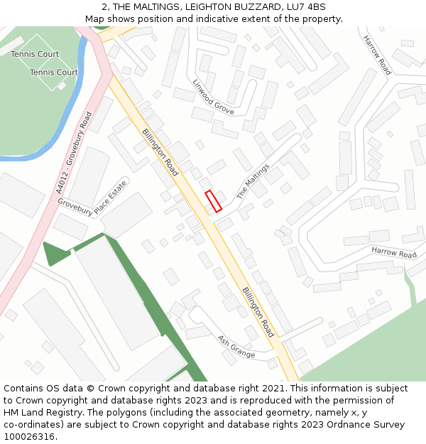 2, THE MALTINGS, LEIGHTON BUZZARD, LU7 4BS: Location map and indicative extent of plot