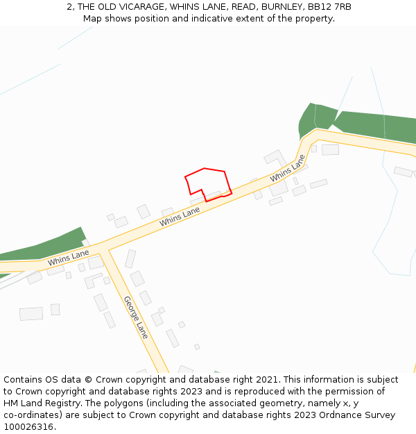 2, THE OLD VICARAGE, WHINS LANE, READ, BURNLEY, BB12 7RB: Location map and indicative extent of plot