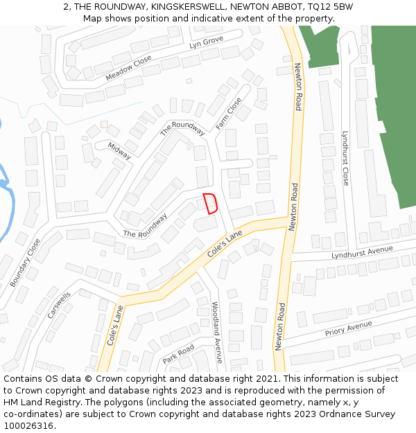 2, THE ROUNDWAY, KINGSKERSWELL, NEWTON ABBOT, TQ12 5BW: Location map and indicative extent of plot