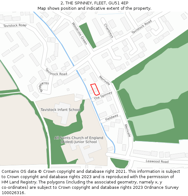 2, THE SPINNEY, FLEET, GU51 4EP: Location map and indicative extent of plot