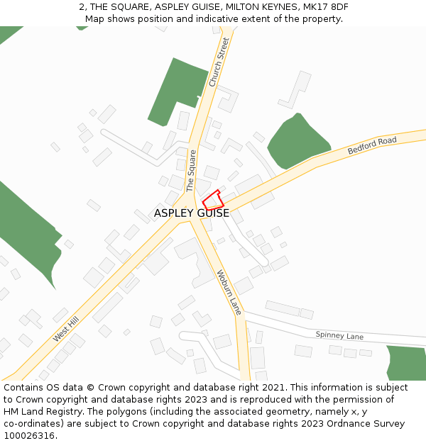 2, THE SQUARE, ASPLEY GUISE, MILTON KEYNES, MK17 8DF: Location map and indicative extent of plot