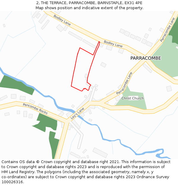 2, THE TERRACE, PARRACOMBE, BARNSTAPLE, EX31 4PE: Location map and indicative extent of plot