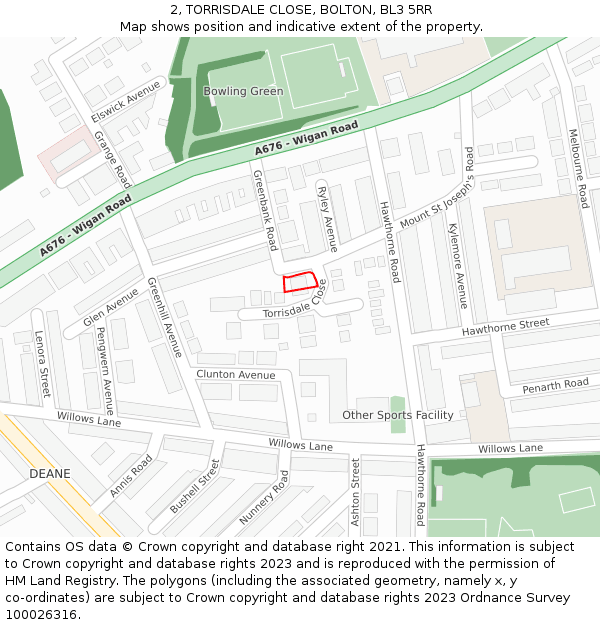 2, TORRISDALE CLOSE, BOLTON, BL3 5RR: Location map and indicative extent of plot